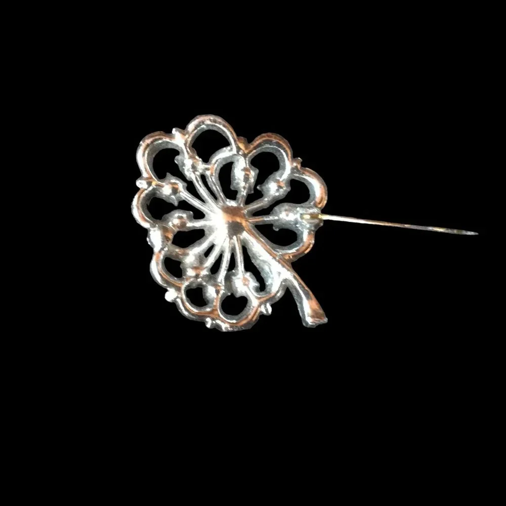 Silver Tone Retro Diamanté Tree Clear Rhinestone EUC Brooch Pin